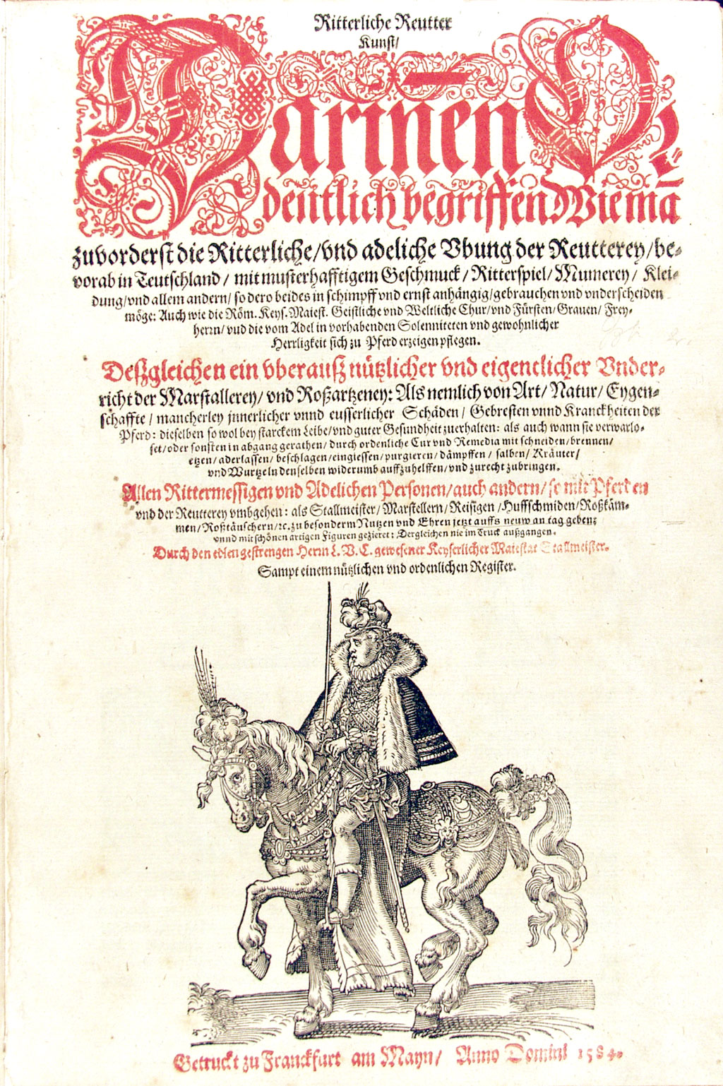 Title page, illustration of man  on horse