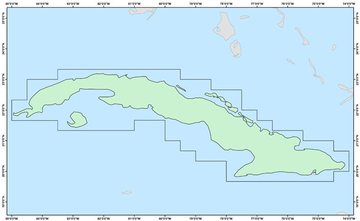 Geographic Extent of Cuba Vector Data